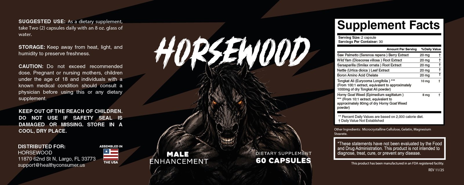 HorseWood Supplement Facts label, full ingredient panel